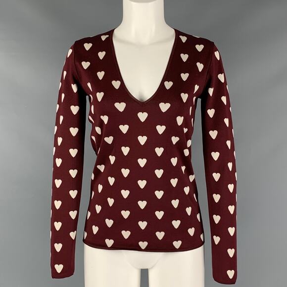 BURBERRY PRORSUM Size S Brown Silk Blend Print V-Neck Sweater - Picture 1 of 8